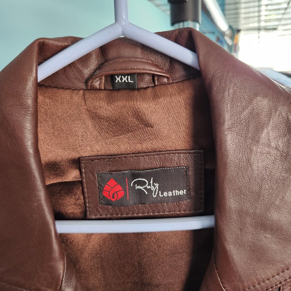 NWOT. Beautiful Brown Leather moto jacket - Picture 2 of 8